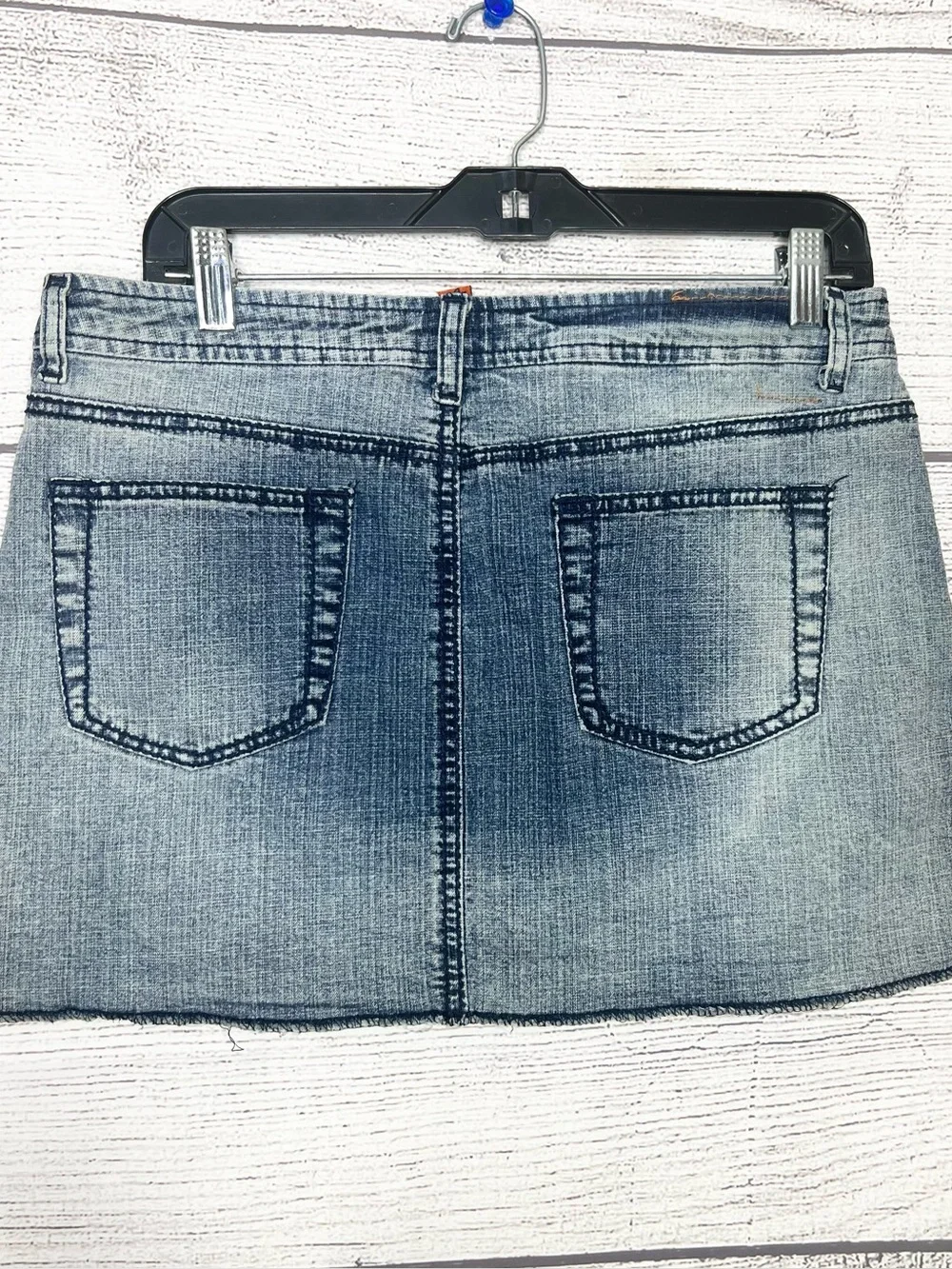 Vintage Y2K Dollhouse Button Fly Distressed Denim Mini Skirt Size 9/10